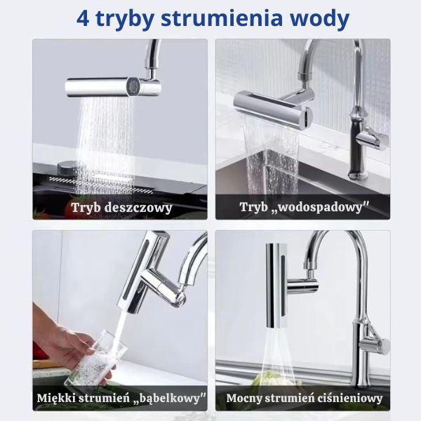 Obrotowa nakładka na kran 360° z 4 trybami strumienia – oszczędniejsze i mocniejsze mycie